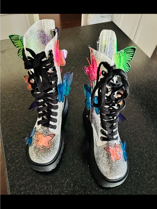 Dolls Kill Shoes - Club Exx Dolls Kill 3D Glitter Butterfly Combat  Boots Size 7